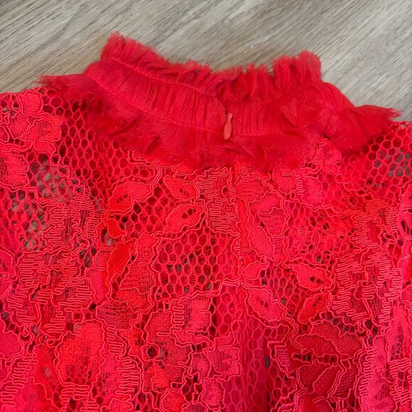 Alexis Anabella Lace Midi Dress in red size XS sheer panels long sleeve 0 2 - Picture 13 of 15